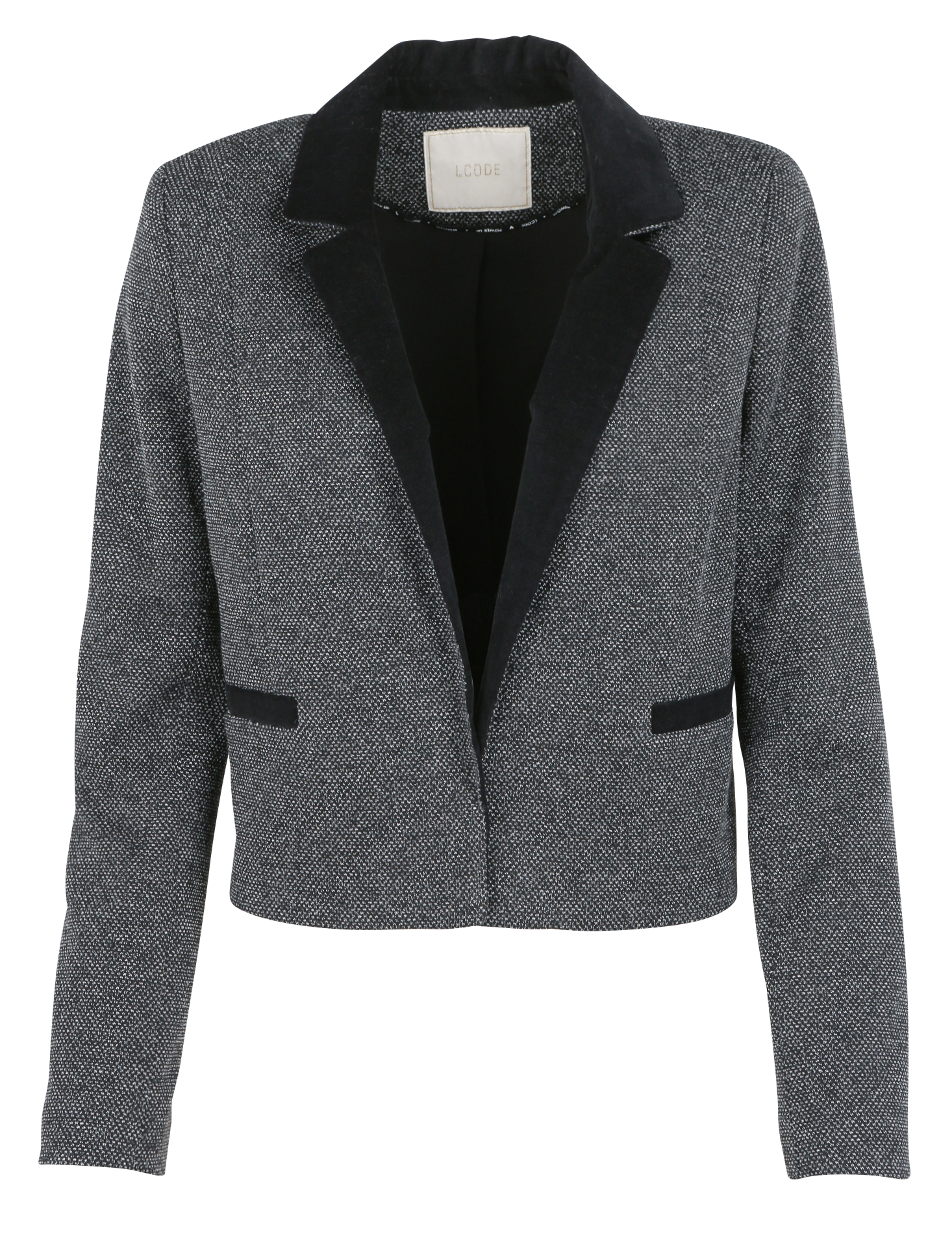 Veste courte col tailleur velours | Noir