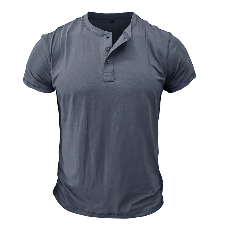 Dubbel Wit - Henley effen T-shirt met korte mouwen