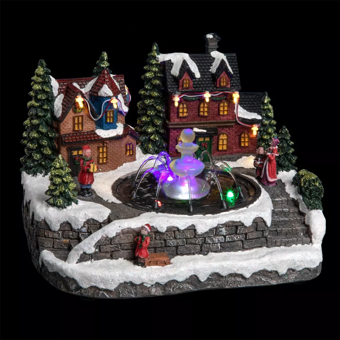 Village de Noël lumineux Maison et fontaine