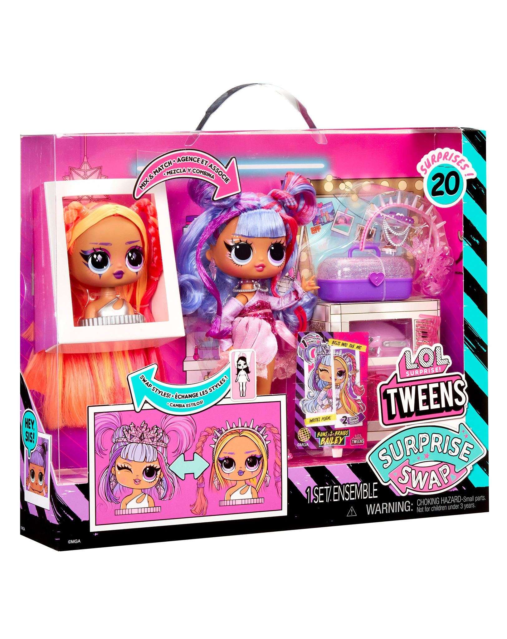 Fashionpuppe TWEENS SURPRISE SWAP - BUNS-2-BRAIDS-BAILEY
