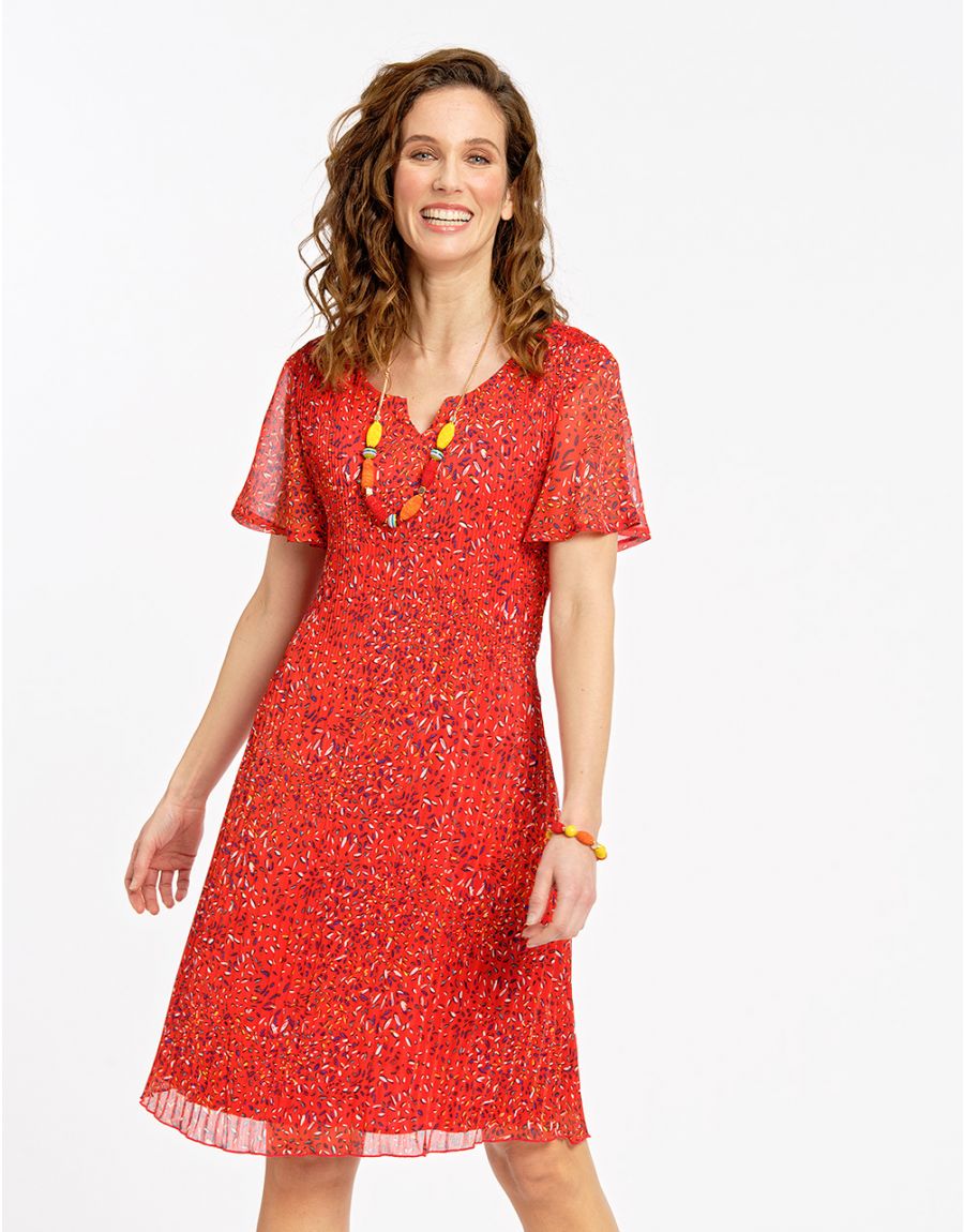 Robe voile rouge plissée