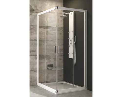 Hoekdeur met schuifdeur RAVAK Blix 80 x 80 cm profiel wit helder glas vuilafstotende glascoating