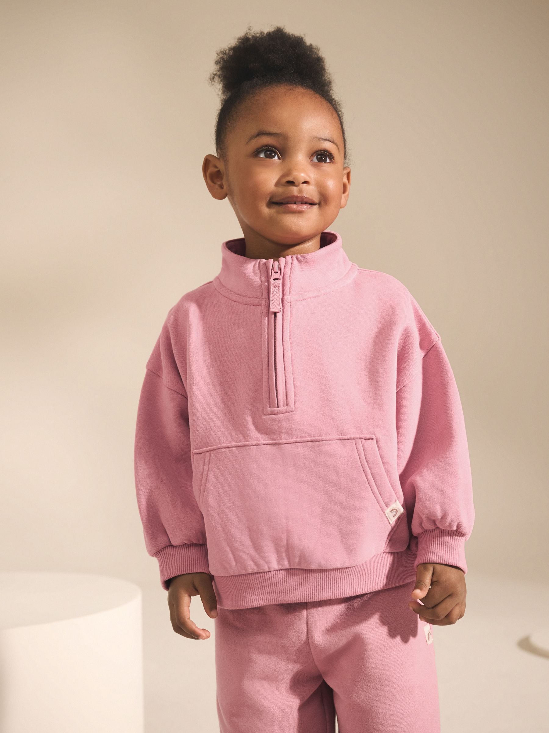 Roze - Sweatshirt met kwartrits (3mnd -7jr)