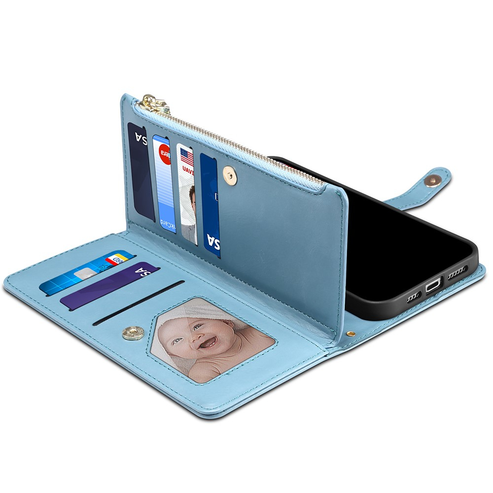 Samsung Galaxy A54 5G Necklace Leder Tasche Flip Cover mit Reissverschluss Abstrakte Kunst (RFID Schutz) - Blau