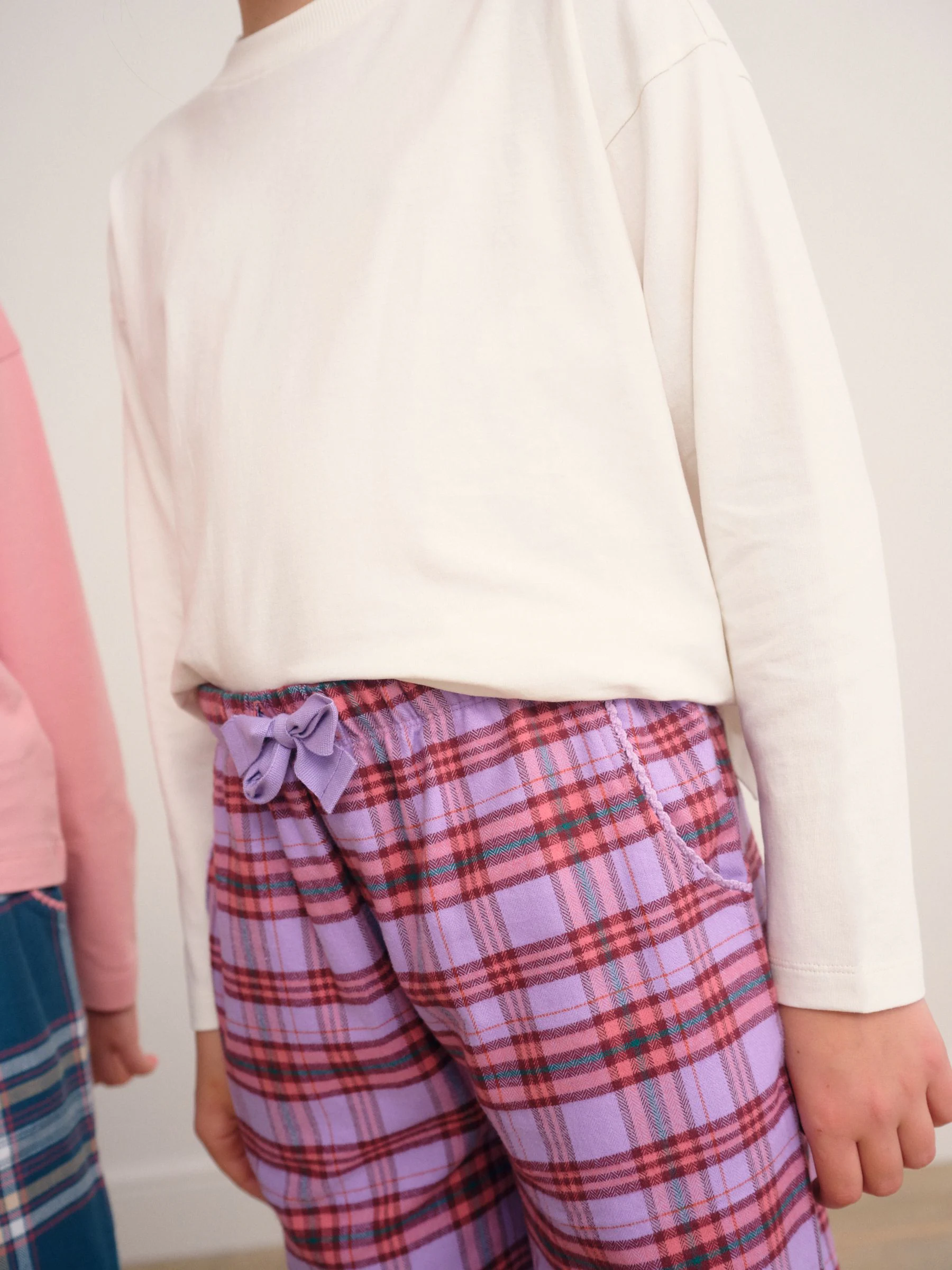 Groen/roze geruit - Set van 2 ruit pyjama's met geweven onderkant (3-16jr)