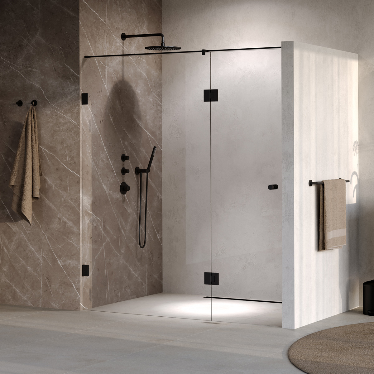 Brauer Void Carving profielloze nisdeur 170cm met draaideur 70cm aan glas zwart mat