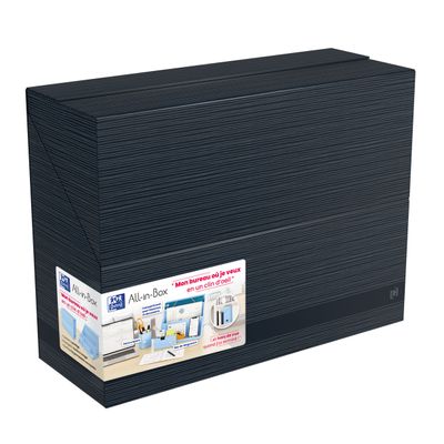 Oxford Harmonia - Boite All in box - Dos 120 mm - Carte rigide rembordée et pelliculée - Disponible en 3 coloris : bleu pastel, vert amande et noir bleuté
