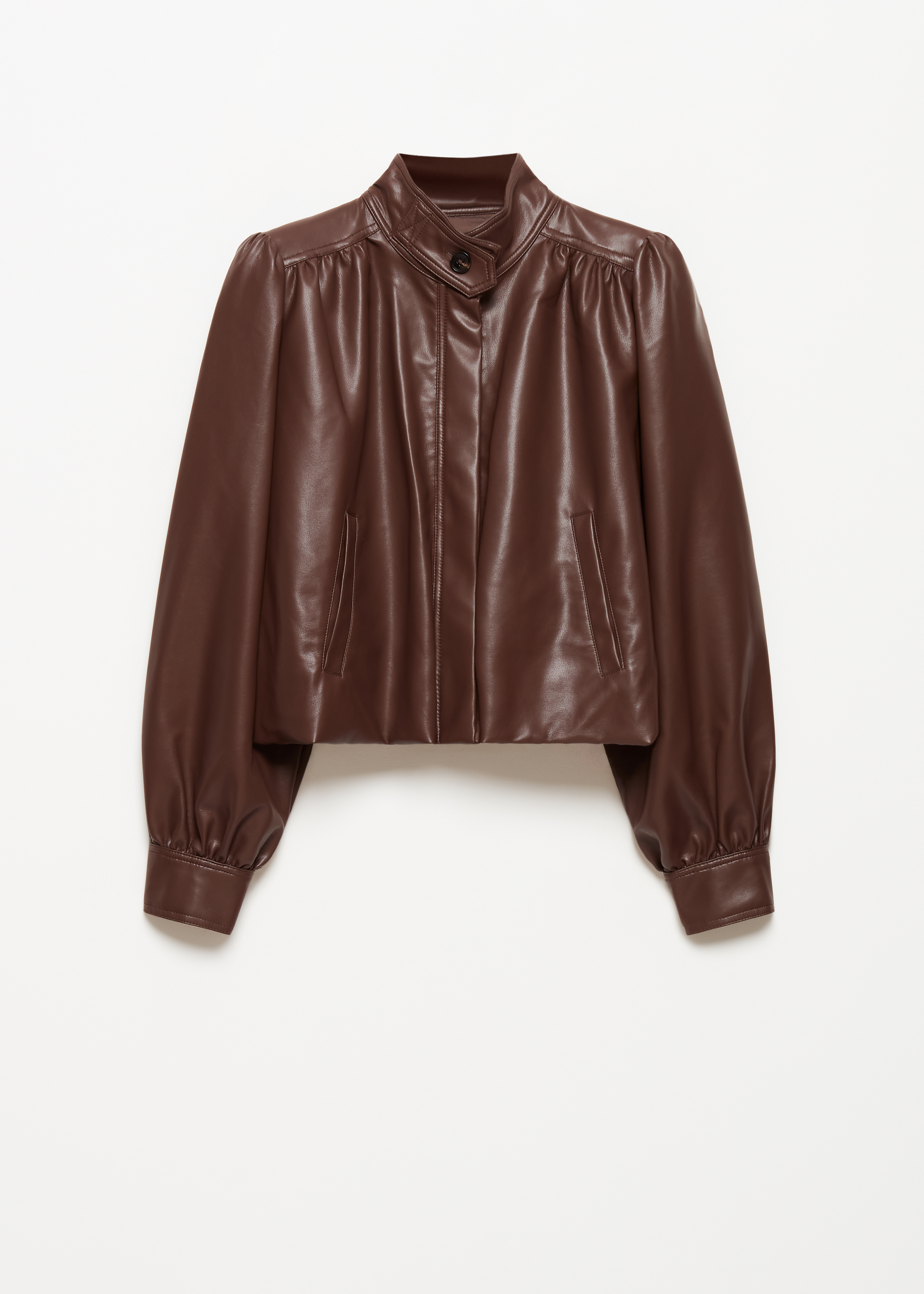 Cropped ballonjacket imitatieleren