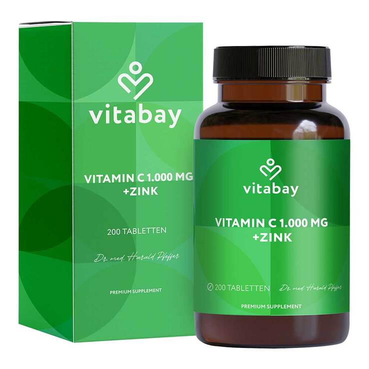 Vitamin C 1000 mg + Zink 10 mg vegan hochdosierte Tabletten, 200 St