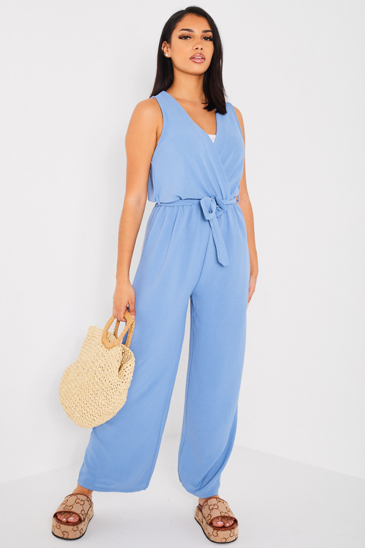 Combinaison pantalon ceinturée bleue