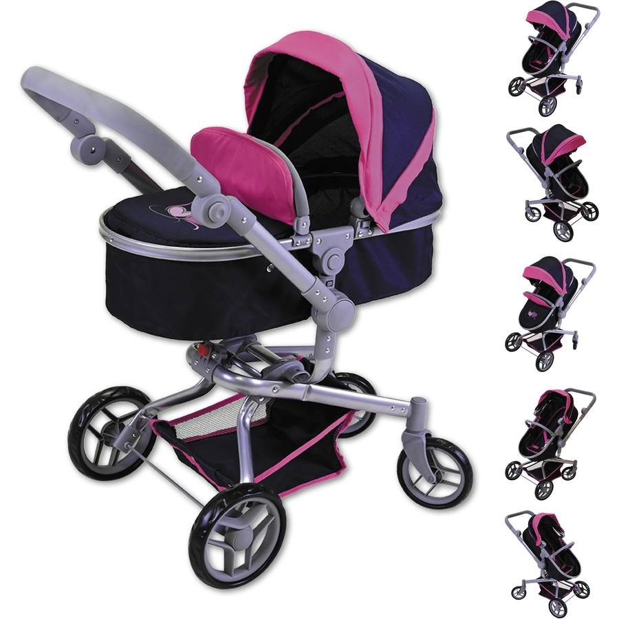 knorr toys® Puppenwagen Boonk - flying hearts blue pink blau