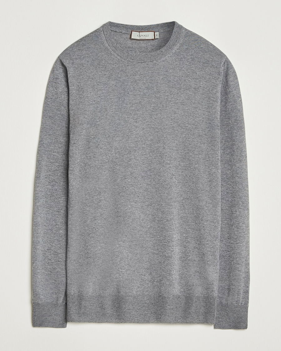 Canali Merino Wool Crew Neck Light Grey