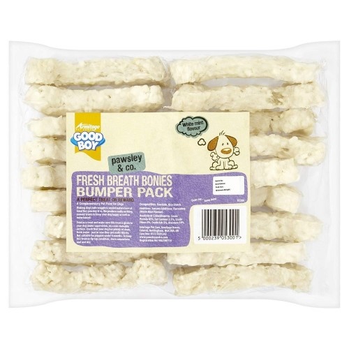 Petiscos naturais em formato de osso para cães, com sabor natural.