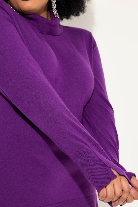 Rollkragenpullover, breite Rippbündchen, Langarm