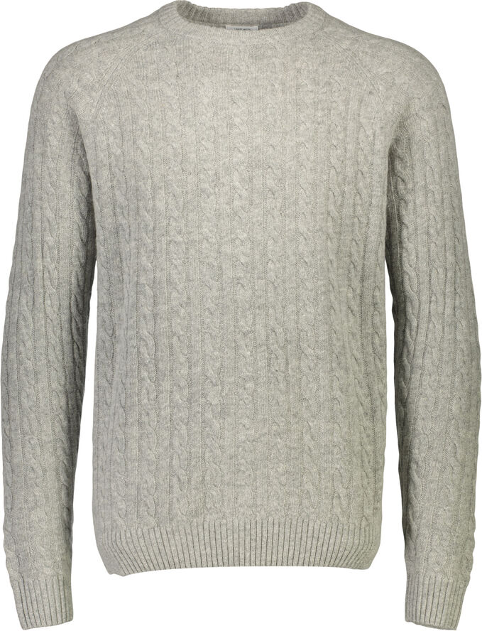 Lindbergh Lambswool raglan cable o-neck Mid grey mel