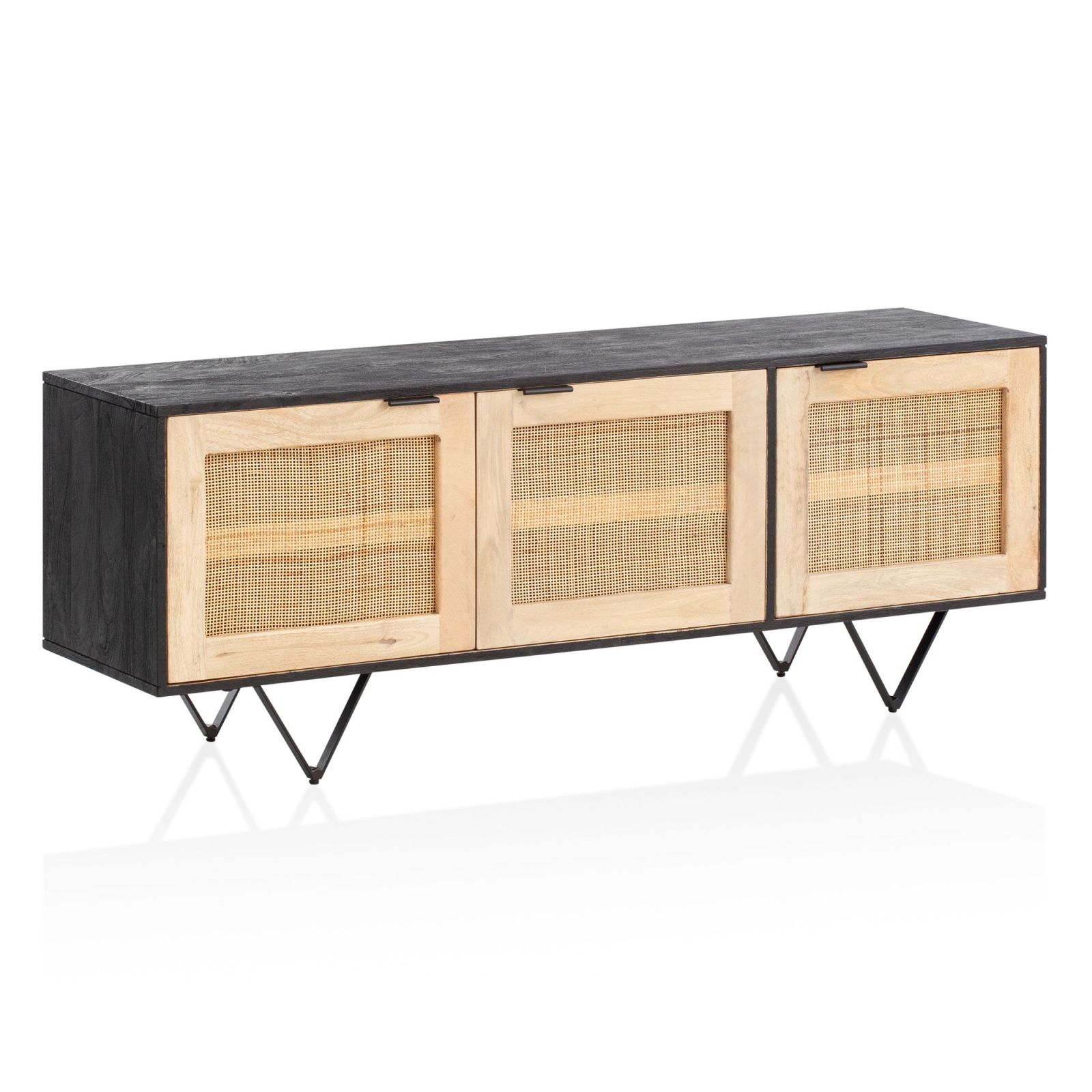 Sideboard - braun-schwarz - Massivholz - 3 Türen - 145 cm