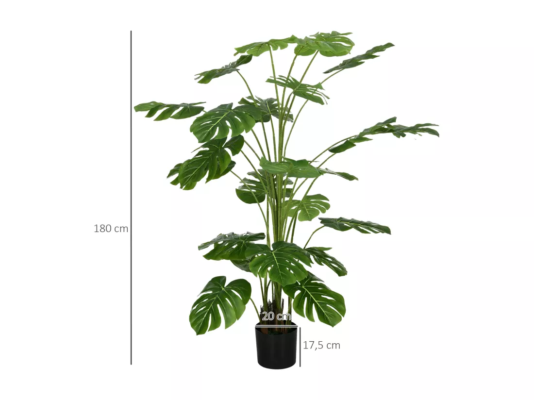 Arbre artificiel plante artificielle Monstera H. 180 cm tronc branches lichen feuilles de tortue grand réalisme pot inclus