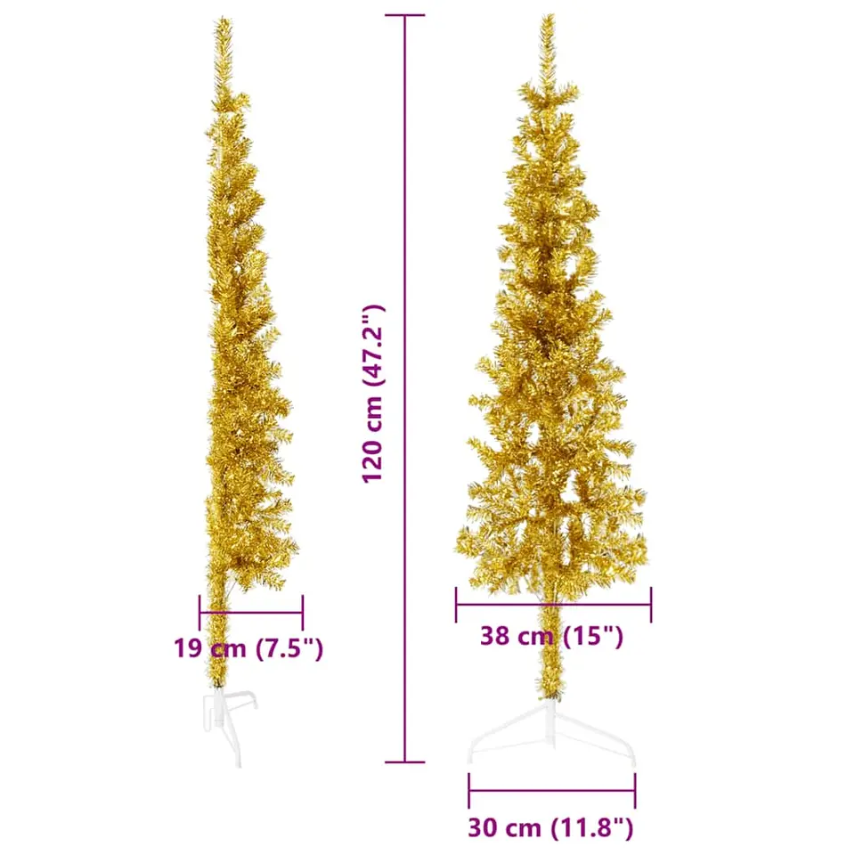 vidaXL - Halve Kunstkerstboom - Goud - 120 cm
