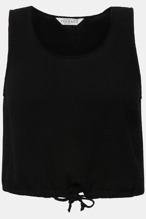 Musselin-Top, Straight Shape, Saum-Bindeband, Rundhals