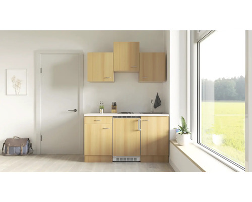 Flex Well Enkele Keuken met Apparaten Nano 150,5 cm beuken mat gedemonteerd omkeerbaar variant 00006910