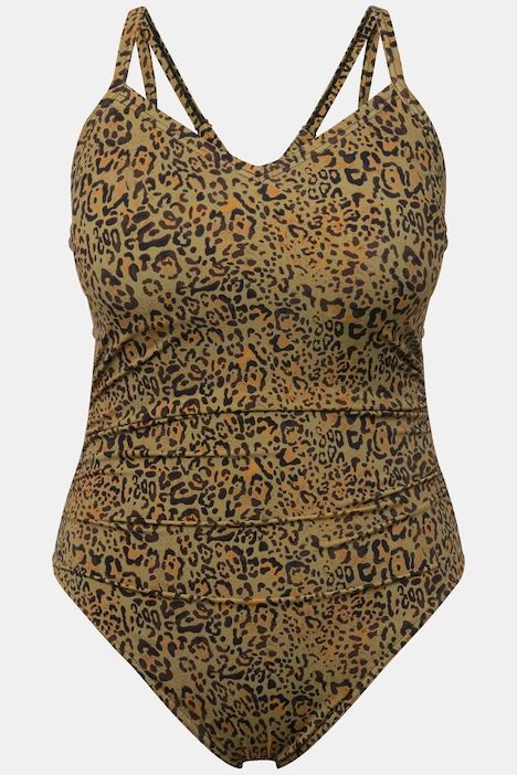Badeanzug, Softcups, Spaghettiträger, Leoprint, Rücken CutOut