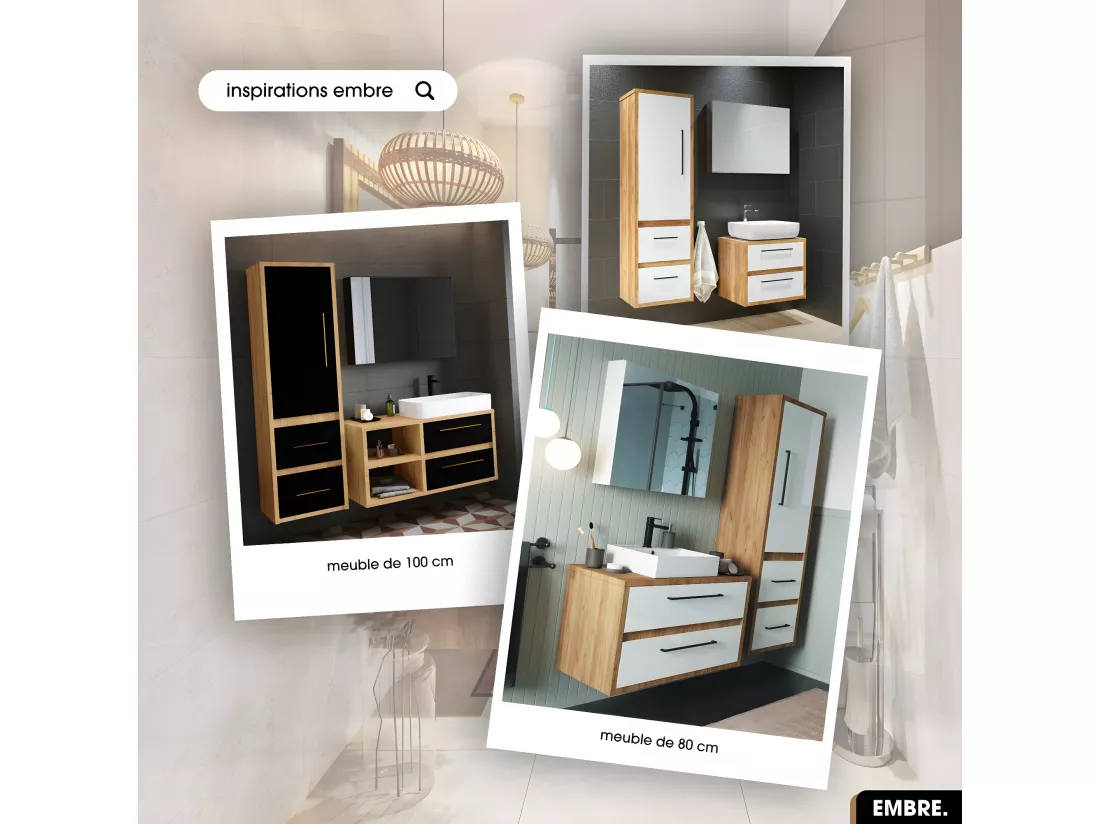 Ensemble complet - de salle de bain - Meuble - Miroir/Armoire - Colonne - Vasque avec Siphon OFFERT | EMBRE | Noir | 80 x 50 x 45 cm