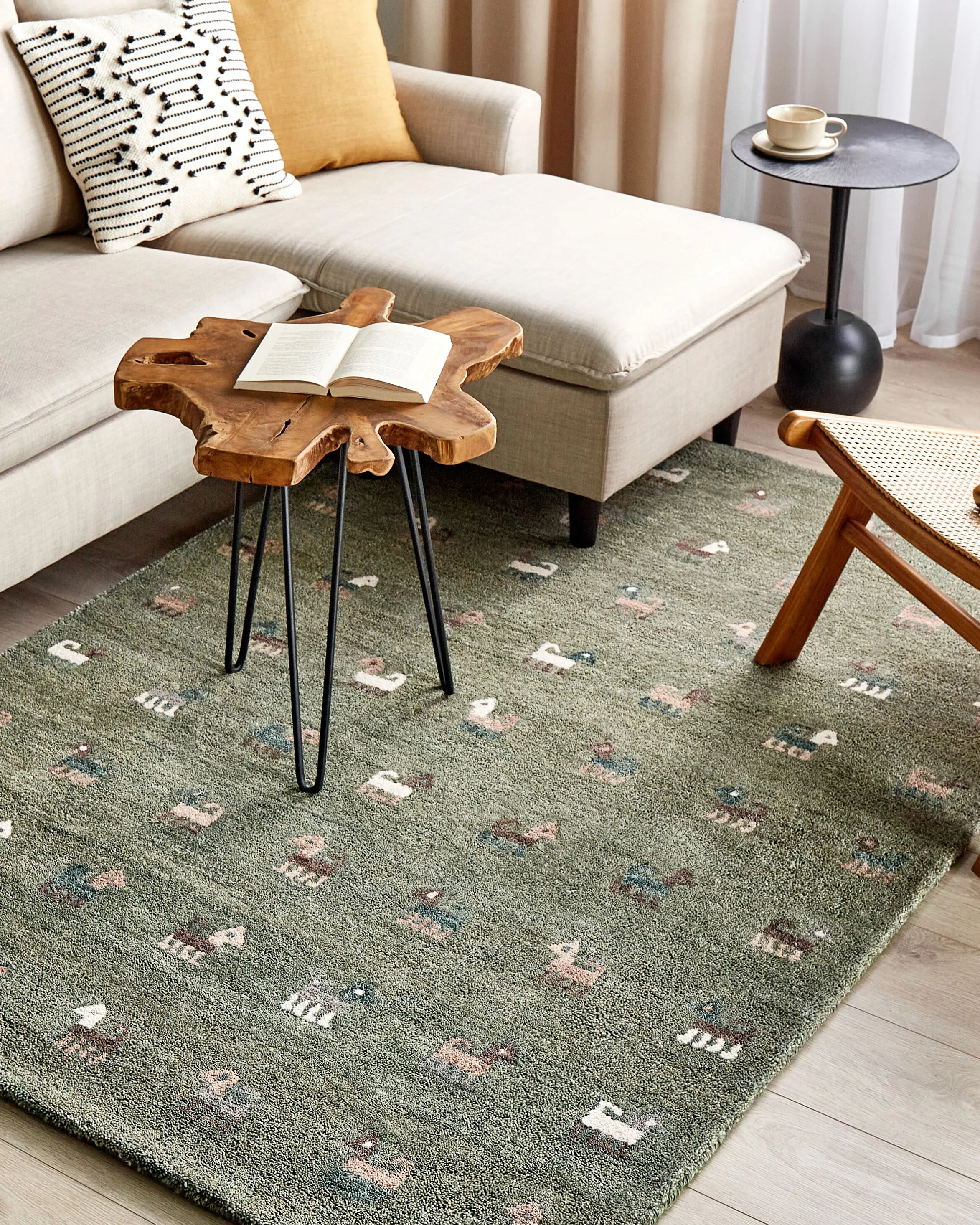 Vloerkleed KIZARLI Groen 140 x 200 cm Wol Gabbeh