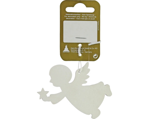 Kerstdecoratie hangende engel hout wit