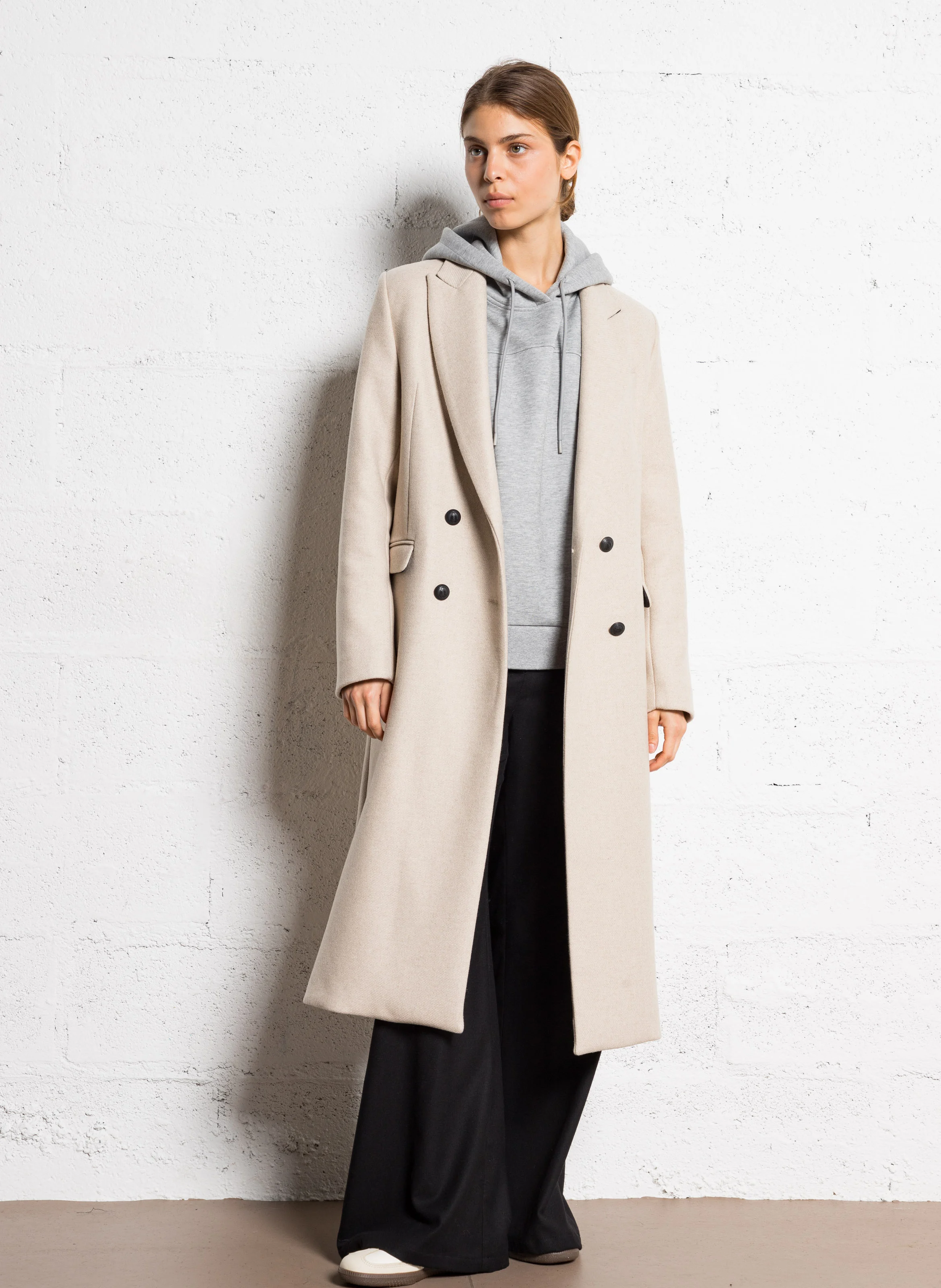 Manteau col tailleur en laine mélangée | Blanc