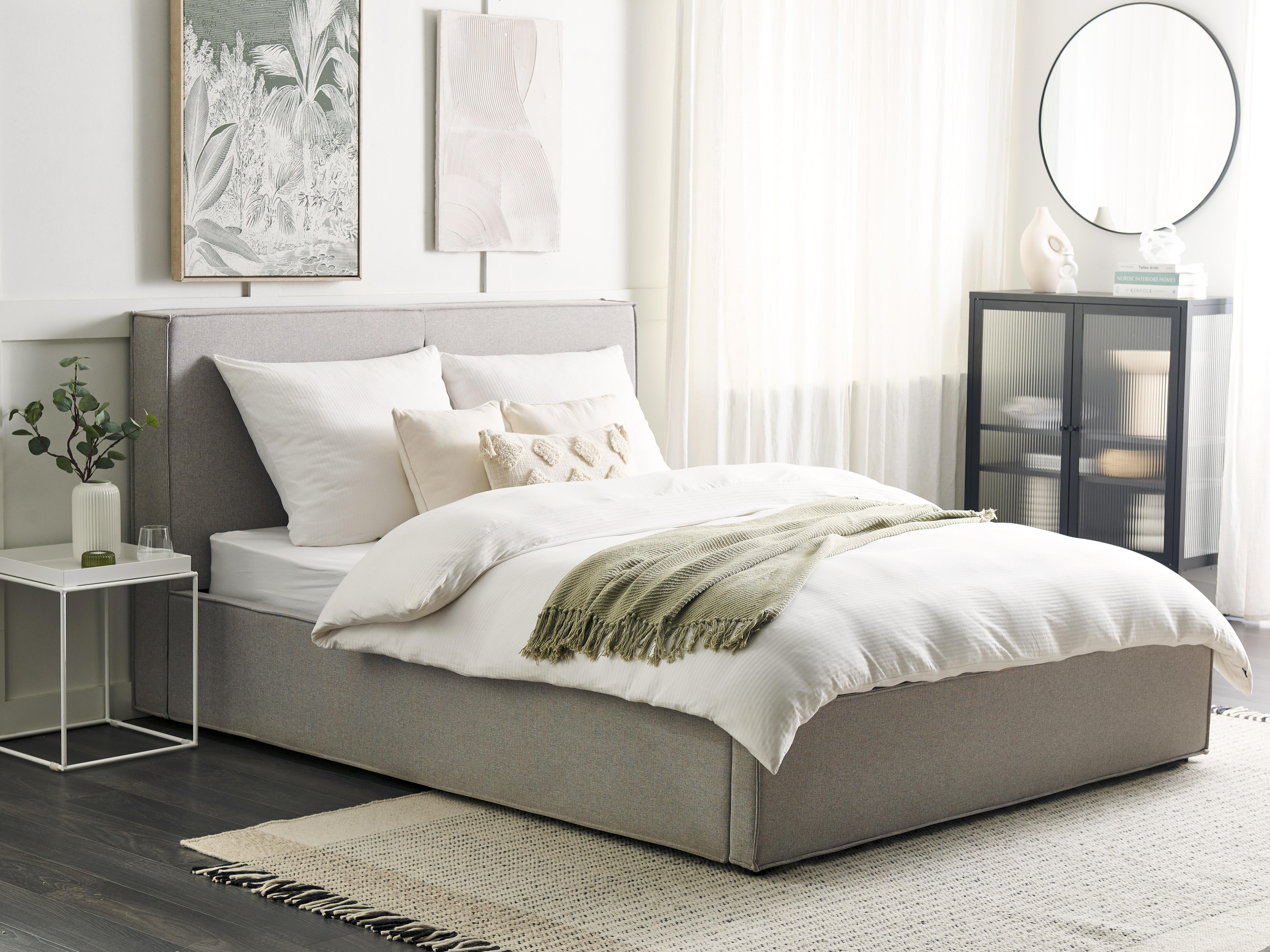 Bed met opbergruimte Stof MOISSAC 160 x 200 cm Lichtgrijs