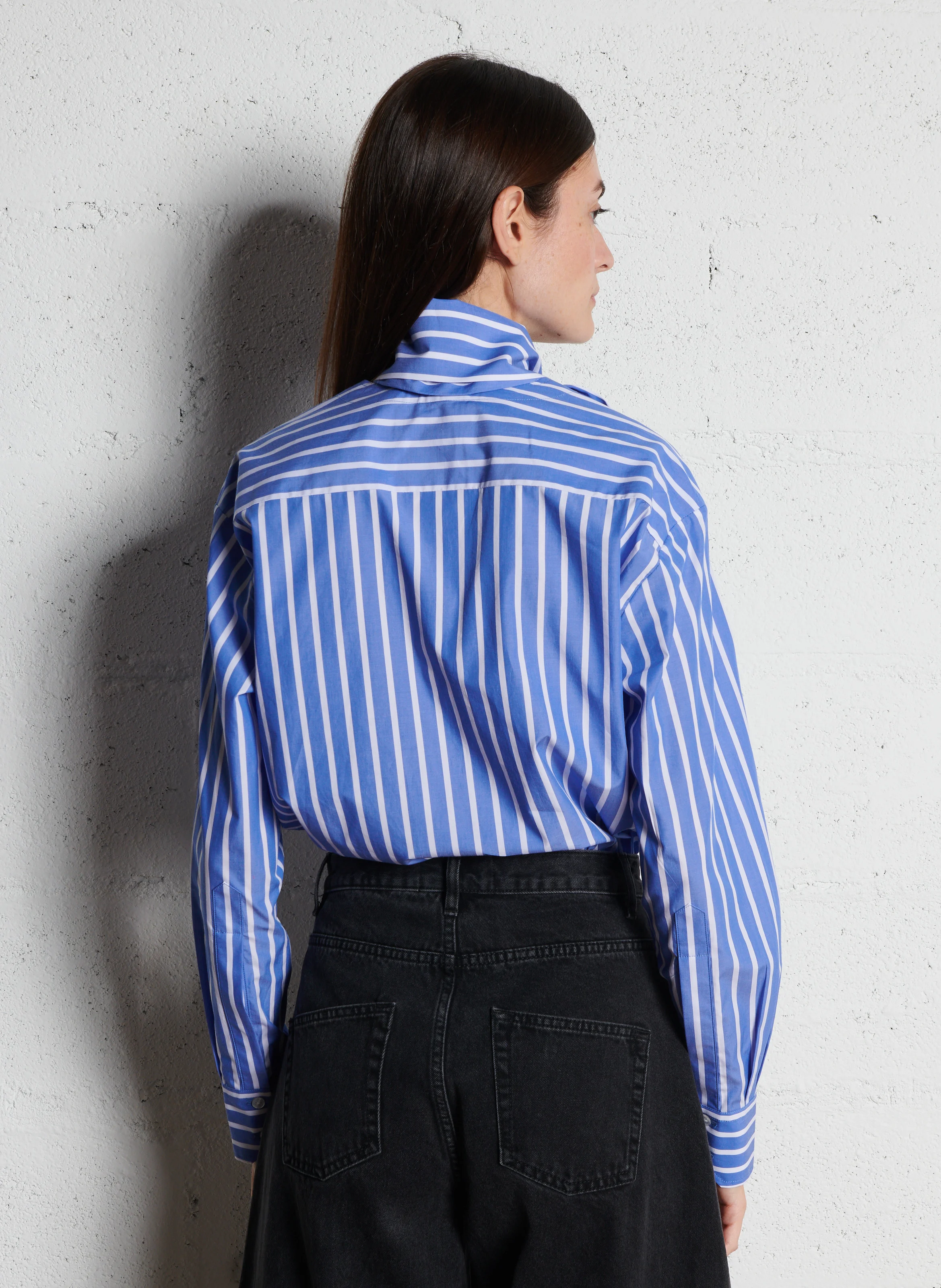 CUMAB - Chemise droite col rond en coton | Bleu