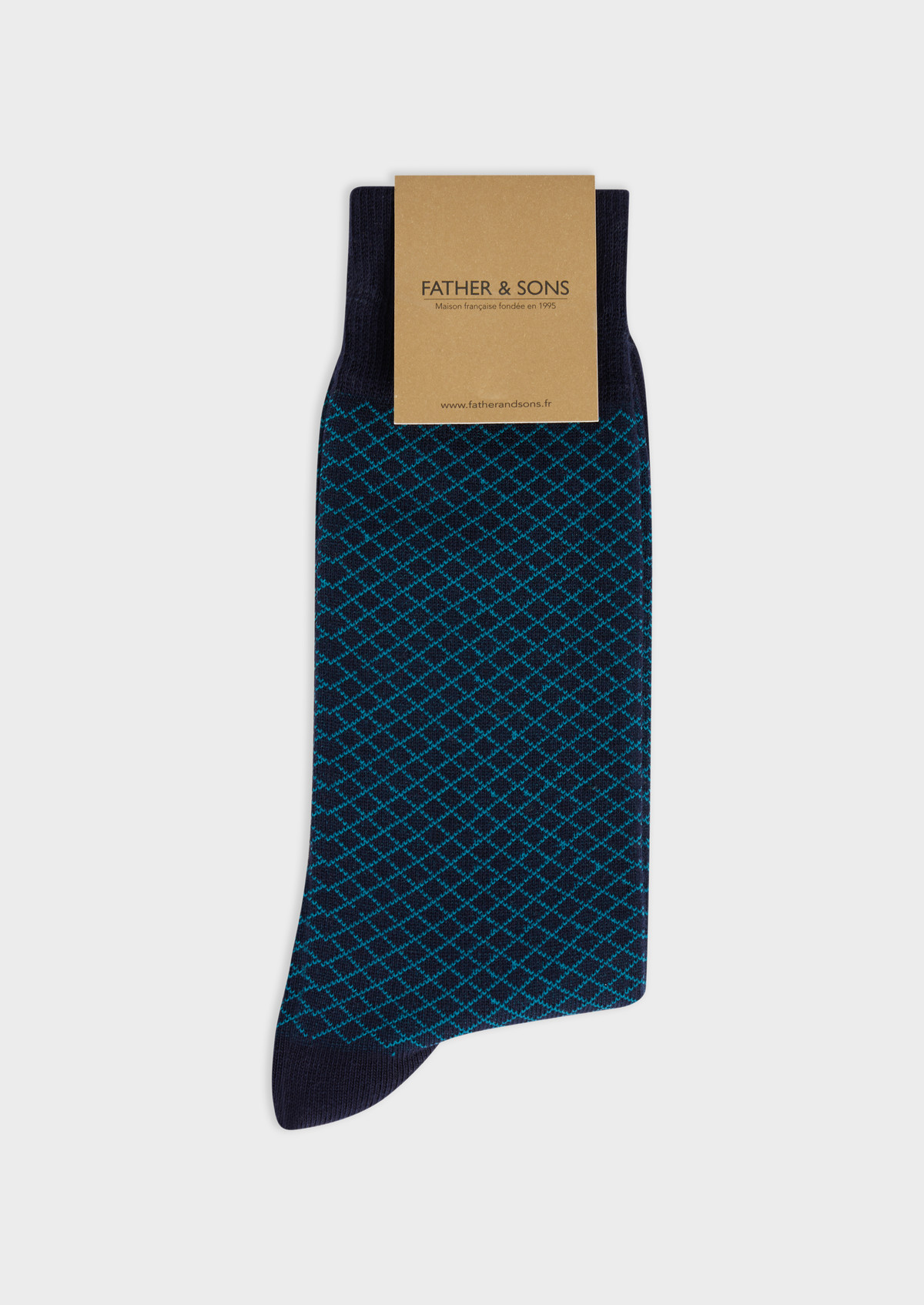 Chaussettes en coton bio mélangé bleu marine à motifs géométriques bleu paon