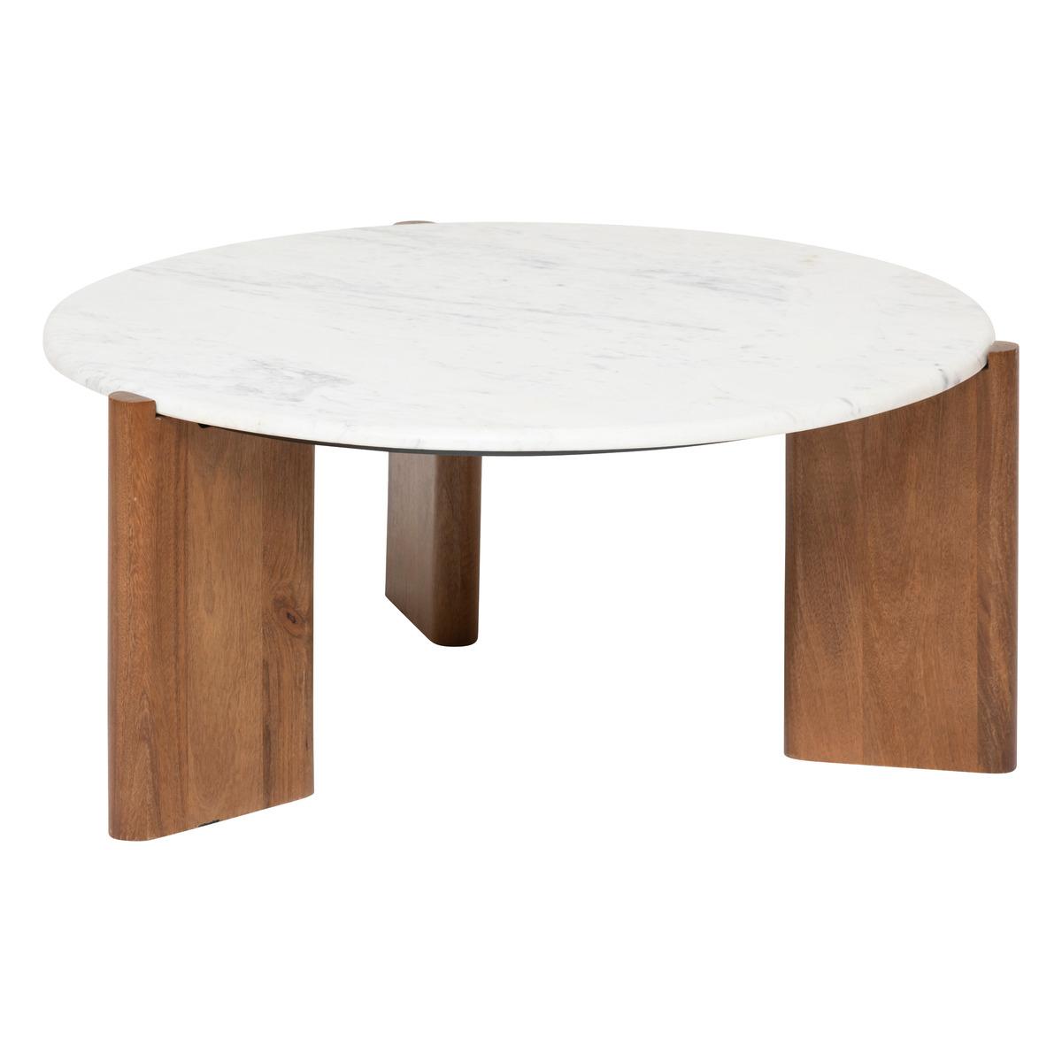 TABLE BASSE NANDA MANGUIER ET MARBRE BLANC D.91.5CM