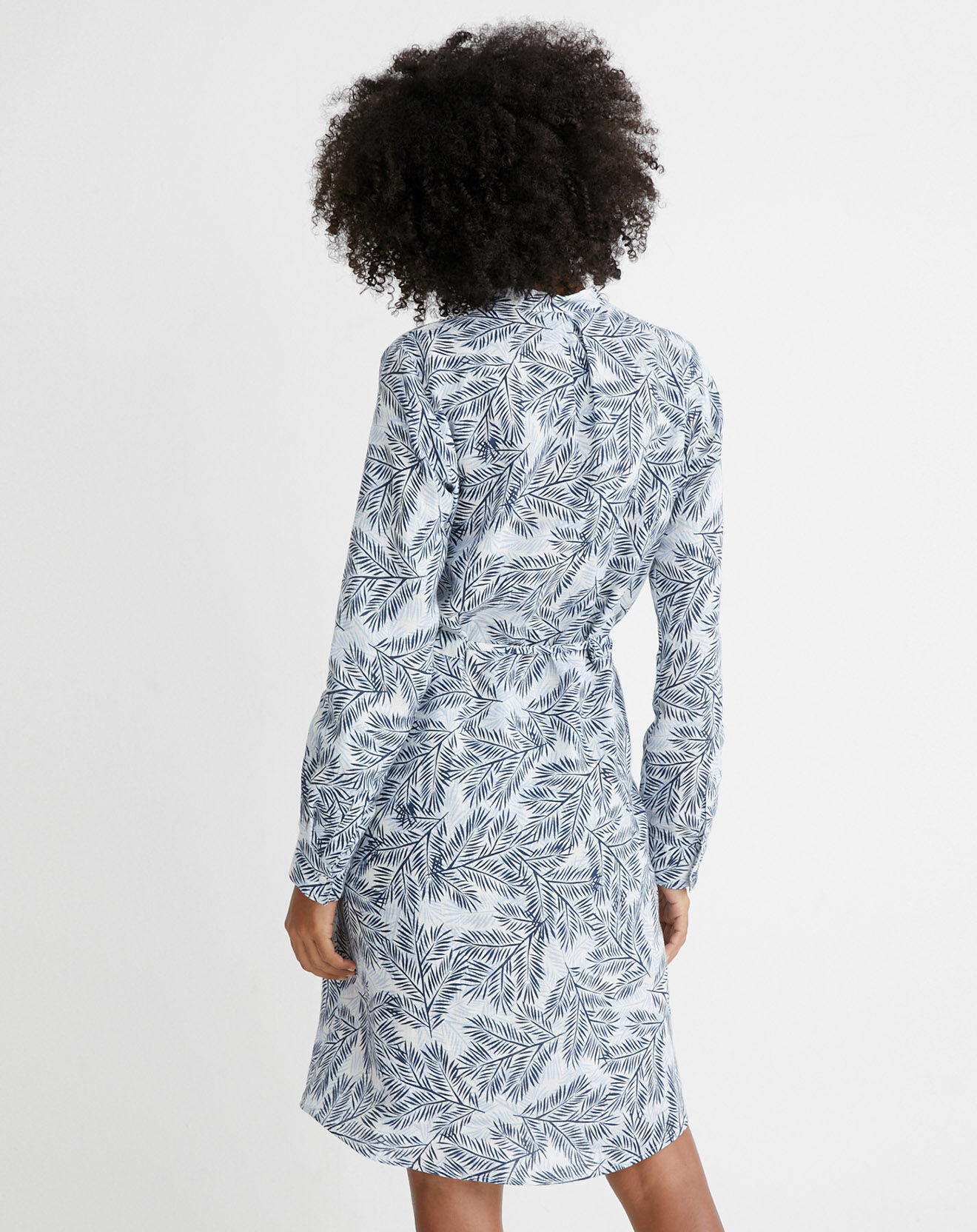Cyrillus Robe chemise 100% Lin imprimée Palms bleue