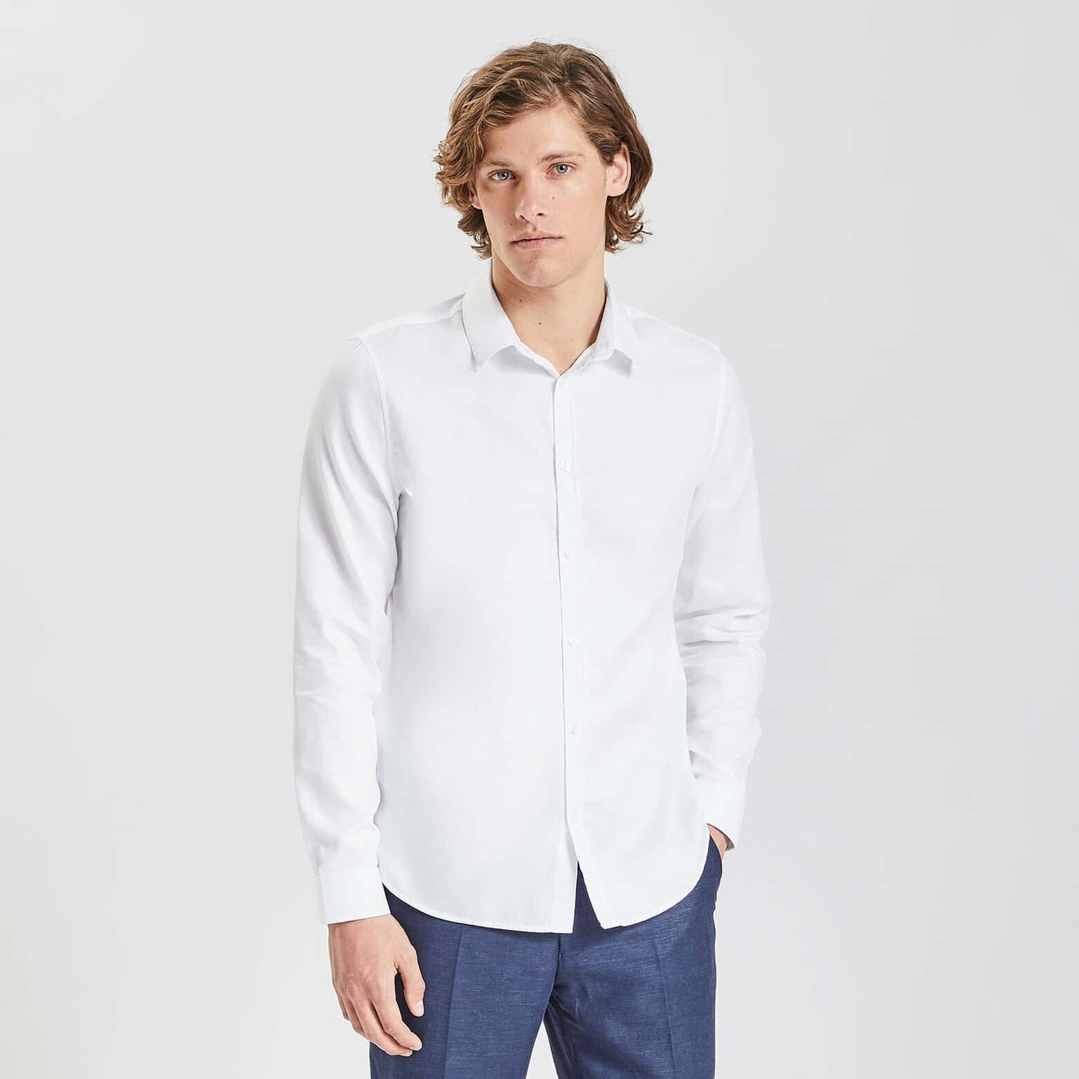 Chemise slim unie stay white/black coton Blanc