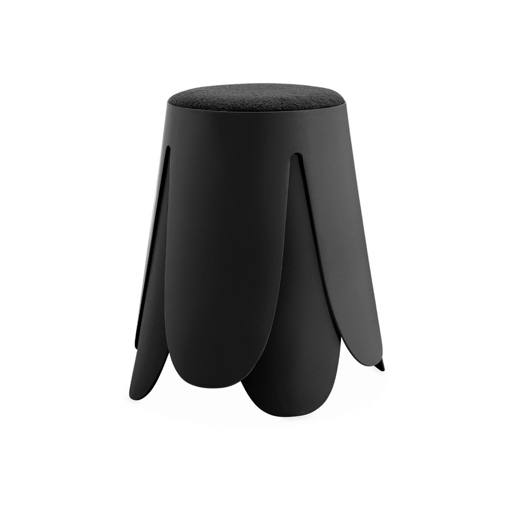Set de 2 tabourets empilables noirs. Bouclette texturée. Niki. Ø30 / 44 x h46cm