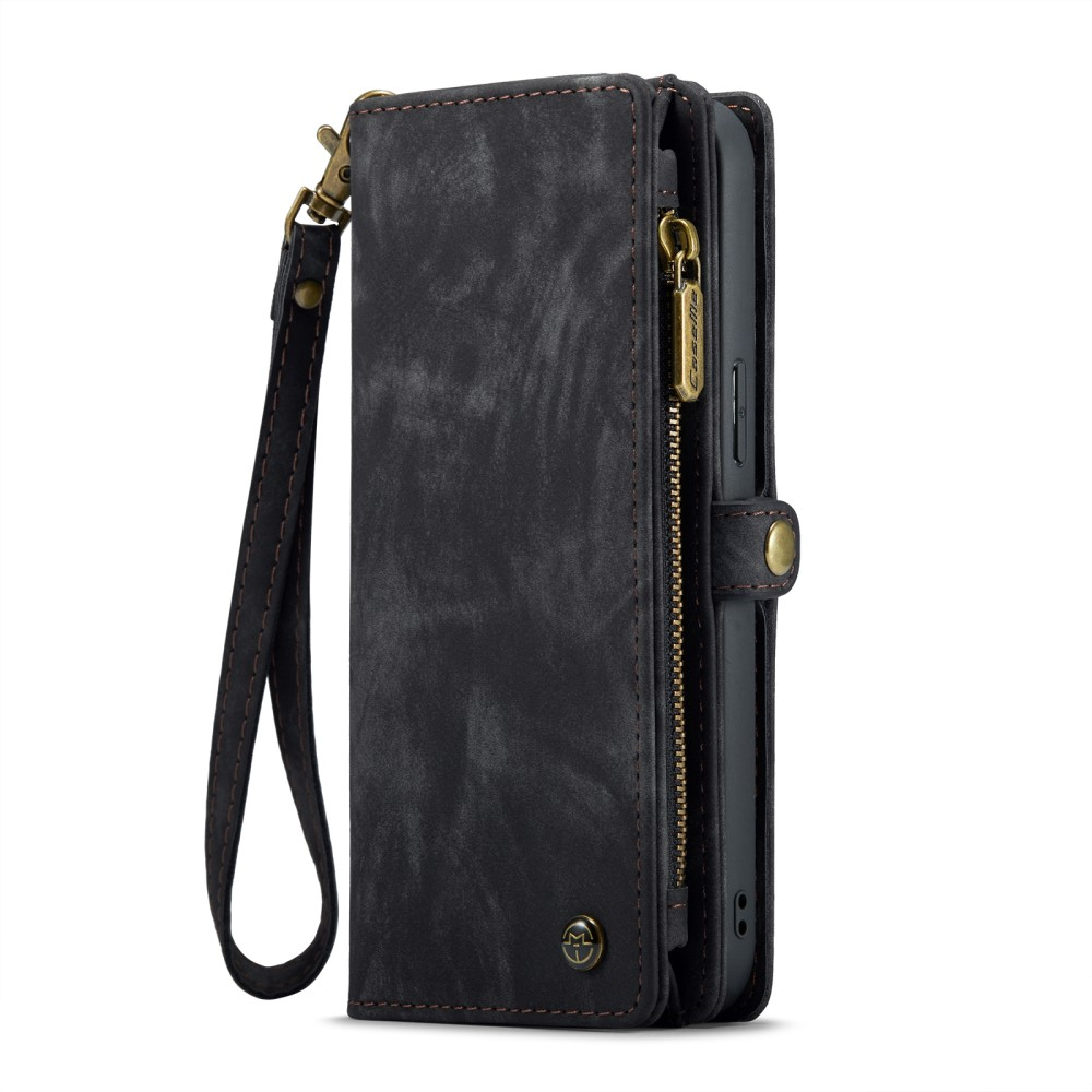 iPhone 16 Pro 2in1 Leder Tasche   Magnet Hardcase Karten Etui - Schwarz