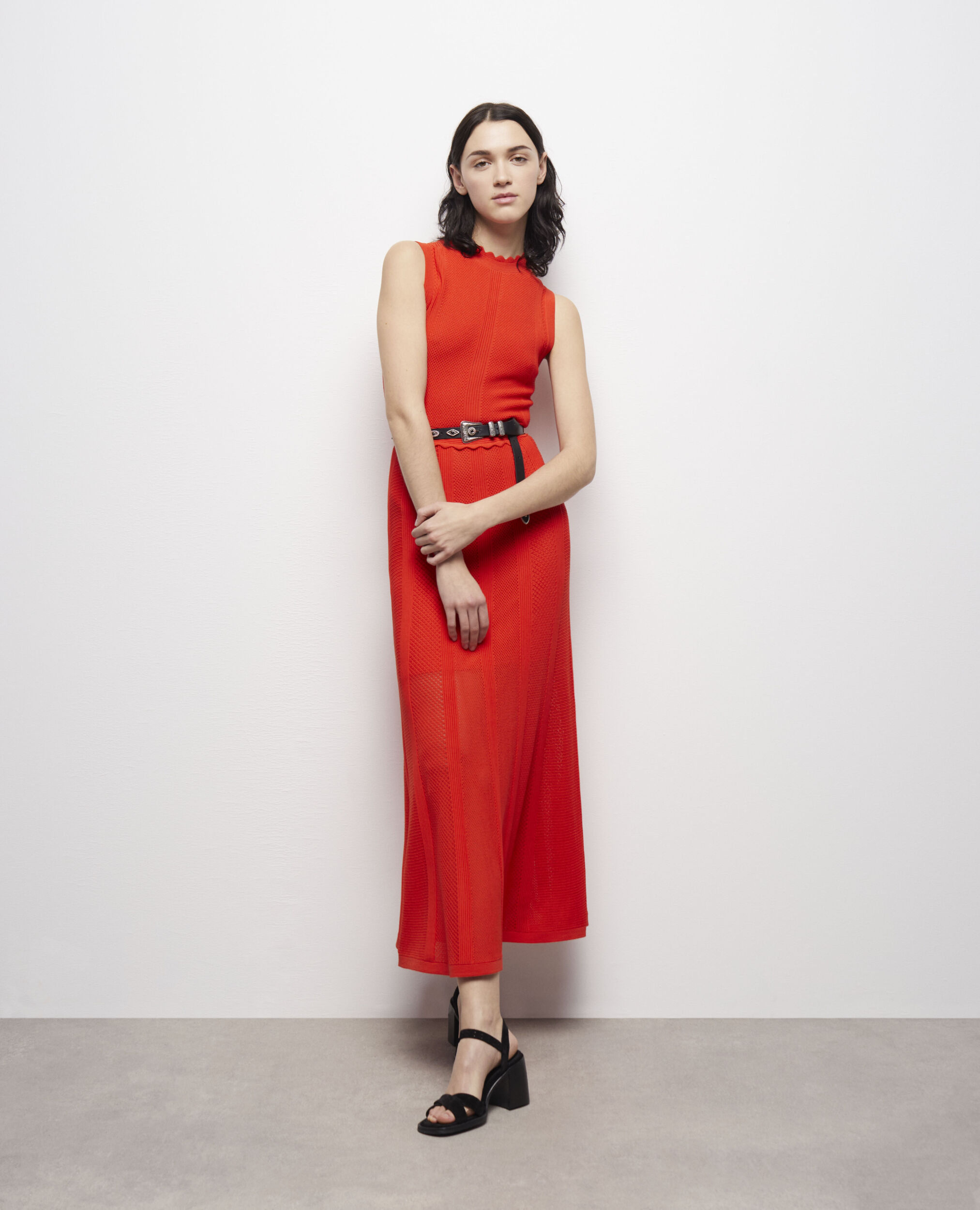 Robe longue orange en maille