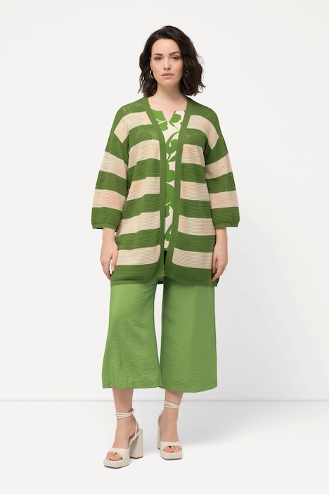 Strickjacke, Streifen, offene Form, V-Ausschnitt, 3/4-Arm