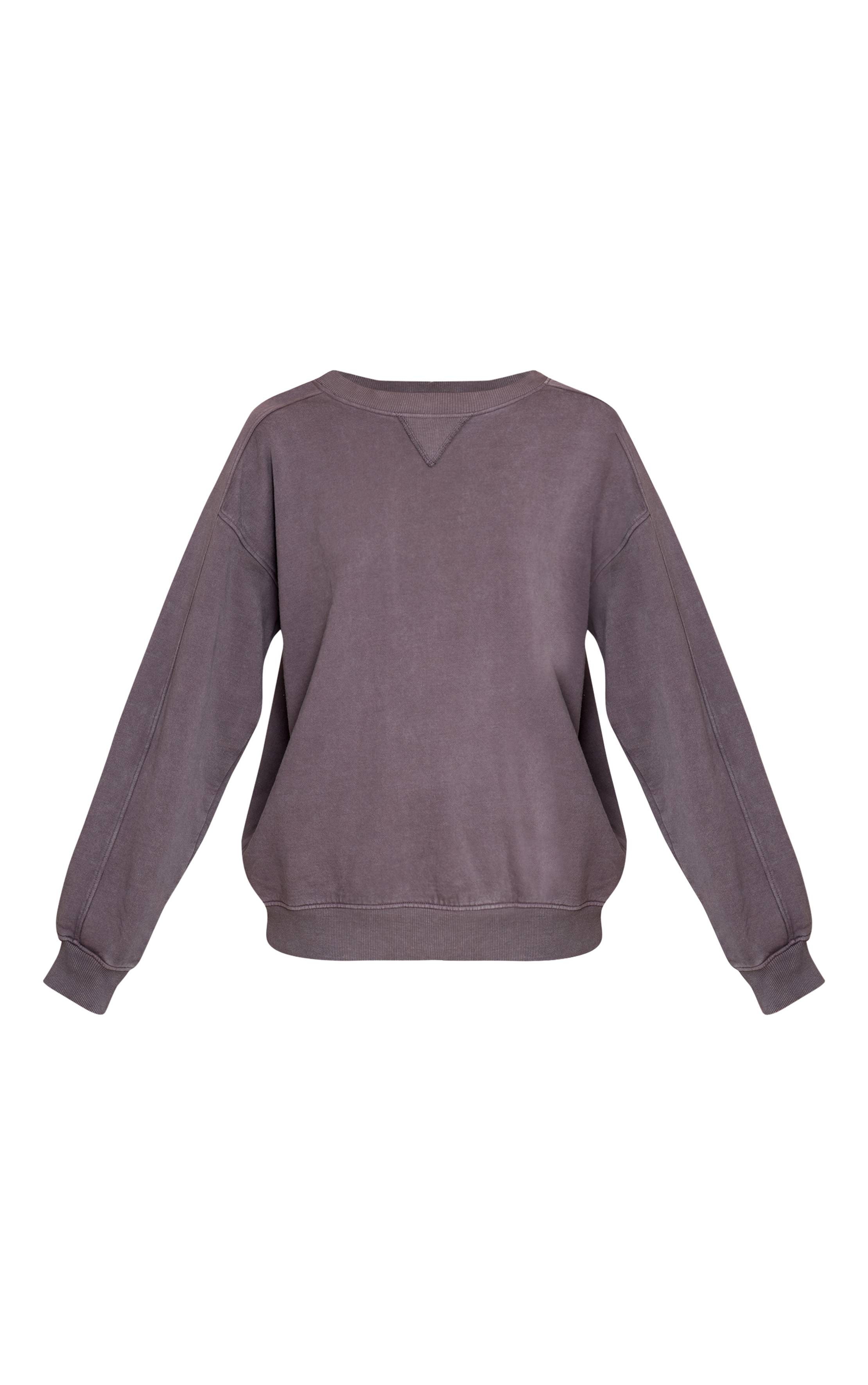 Charbon Sweat-shirt Délavé À L'acide Avec Broderie En Point De Croix