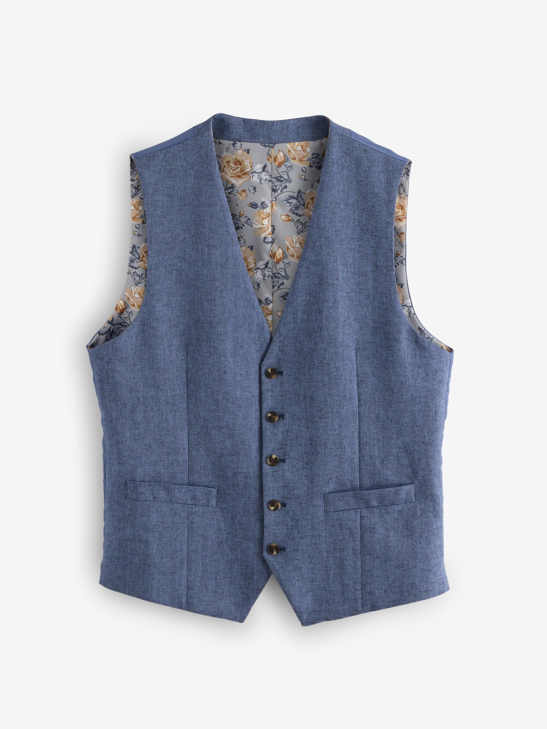 Blauw - Skopes Tailored Fit Calvados Linen Blend Suit Waistcoat