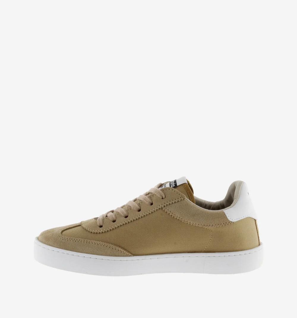 BERLÍN CUIR FENDU & NYLON Baskets monochromes unisexes TAUPE