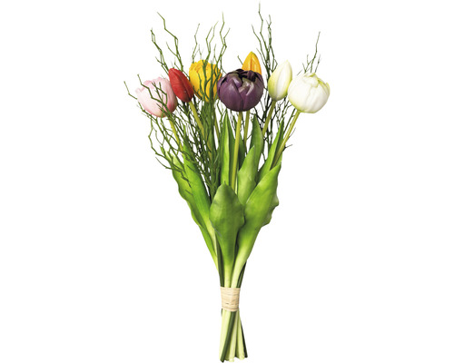 Kunstmatig tulpenboeket, gevuld, 7 bloemen, 43 cm hoog, diverse kleuren