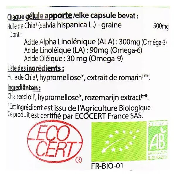 Vit'all+ Huile de Chia 500mg Bio 60 gélules végétales