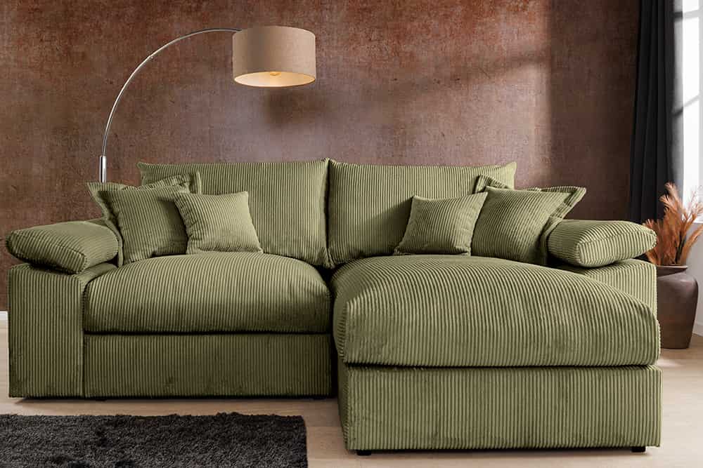 Design Ecksofa ATMOSPHERE XL 245cm grün Cord Federkern inkl. Kissen