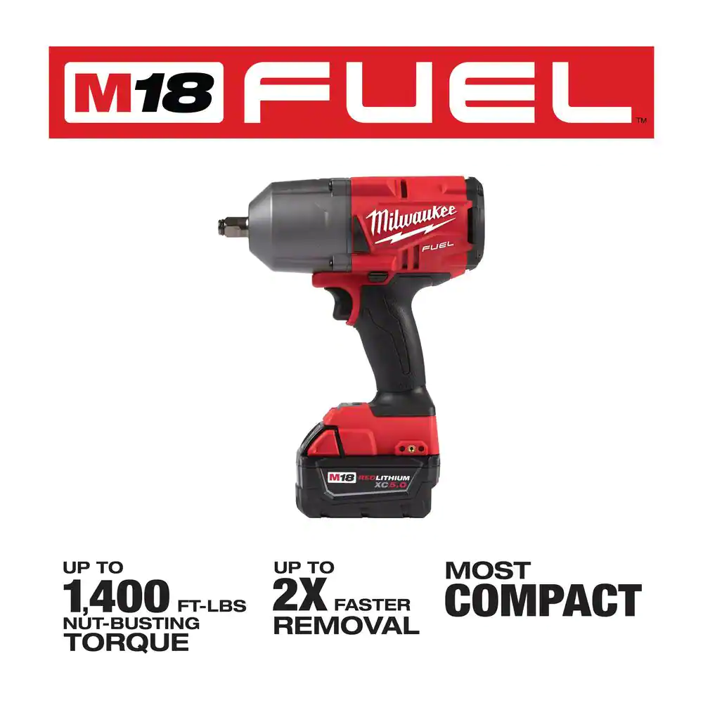 M18 FUEL 18V Lithium-Ion Brushless Cordless 1/2 in. Impact Wrench w/Friction Ring Kit w/One 5.0 Ah Battery and Bag