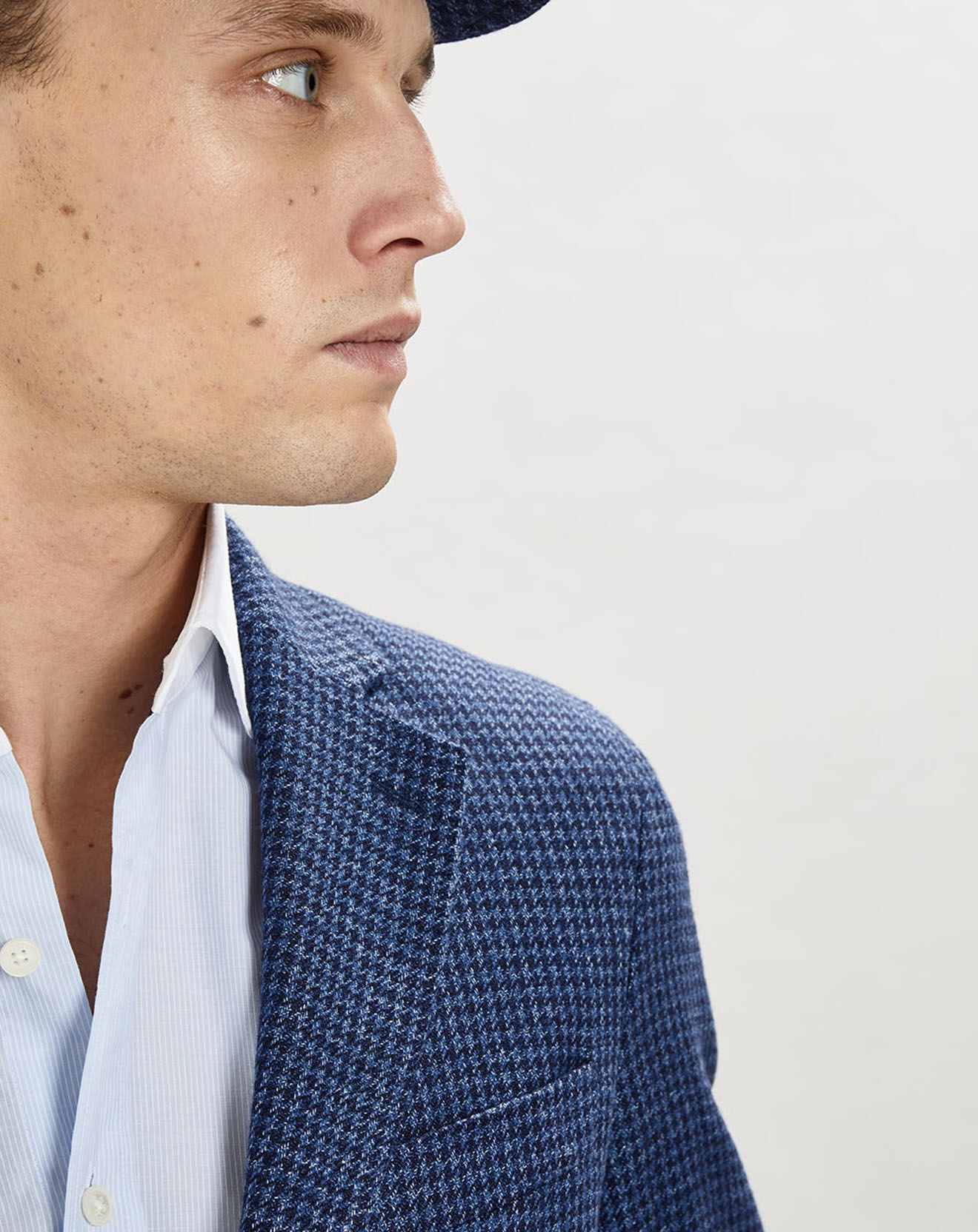 Hackett London Veste en Laine & Lin mélangés imprimé  pied de poule bleue