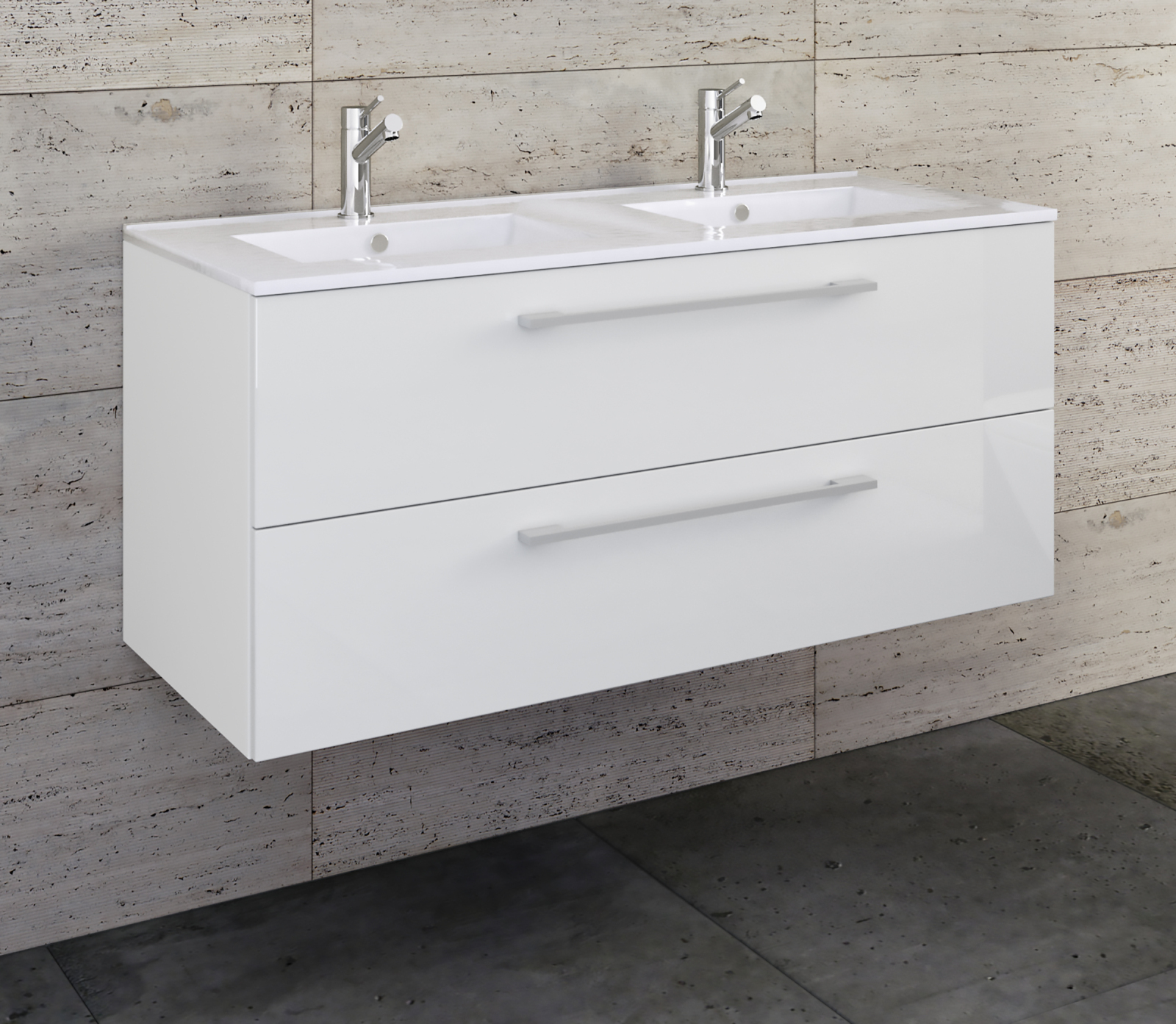2-teiliger Waschplatz BUDASI - weiß - Doppelwaschbecken - 112 cm