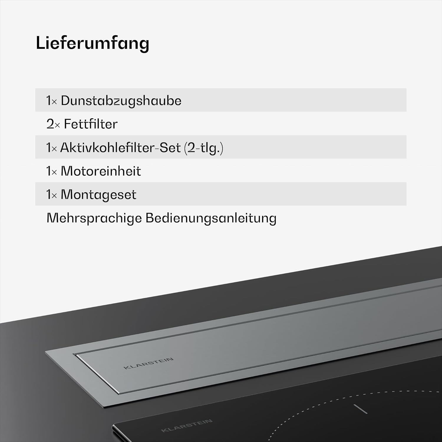 Klarstein Verosteel Downdraft Dunstabzugshaube 90 cm - A++ Energieklasse, 906,2 m³/h Boost, Touch-Bedienung, LED, Aluminium & Glas, Spülmaschinenfilter, leise Abzugshaube Küche