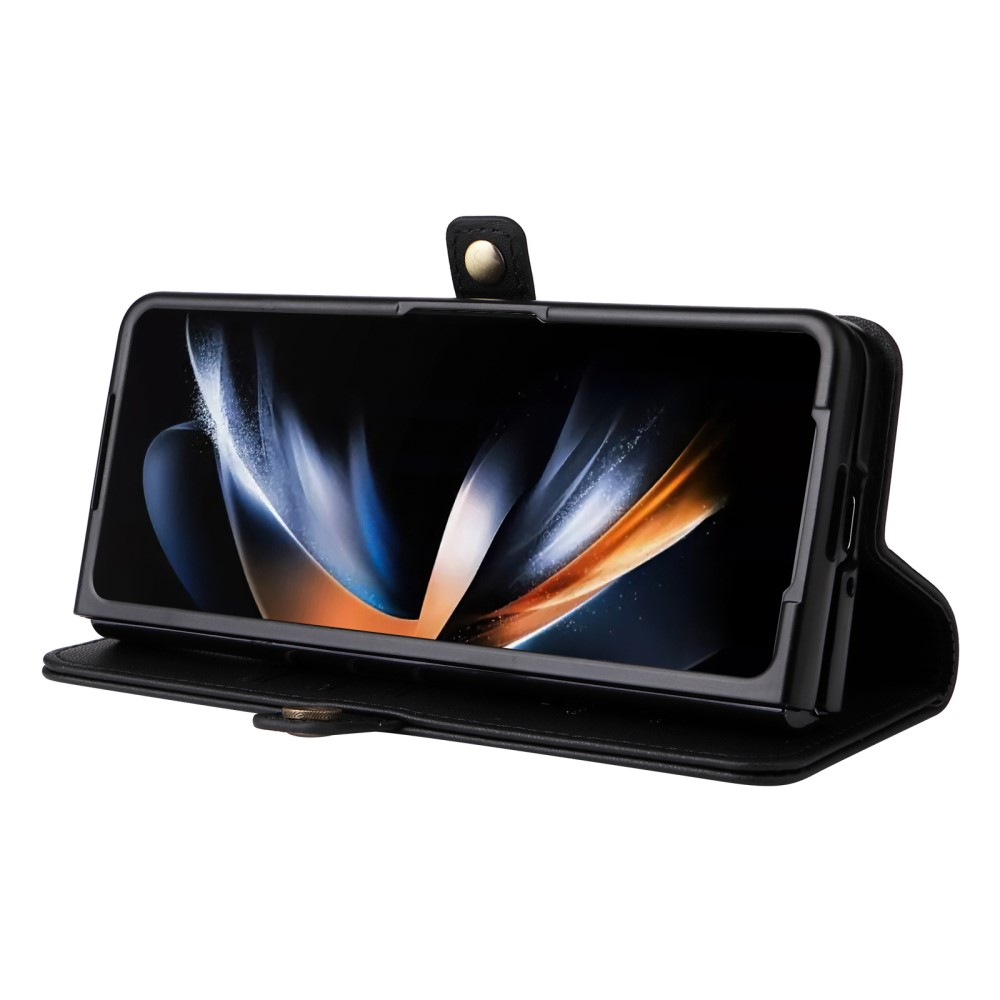 Samsung Galaxy Z Fold6 Leder Tasche Flip Cover mit Kartenfächer - Schwarz